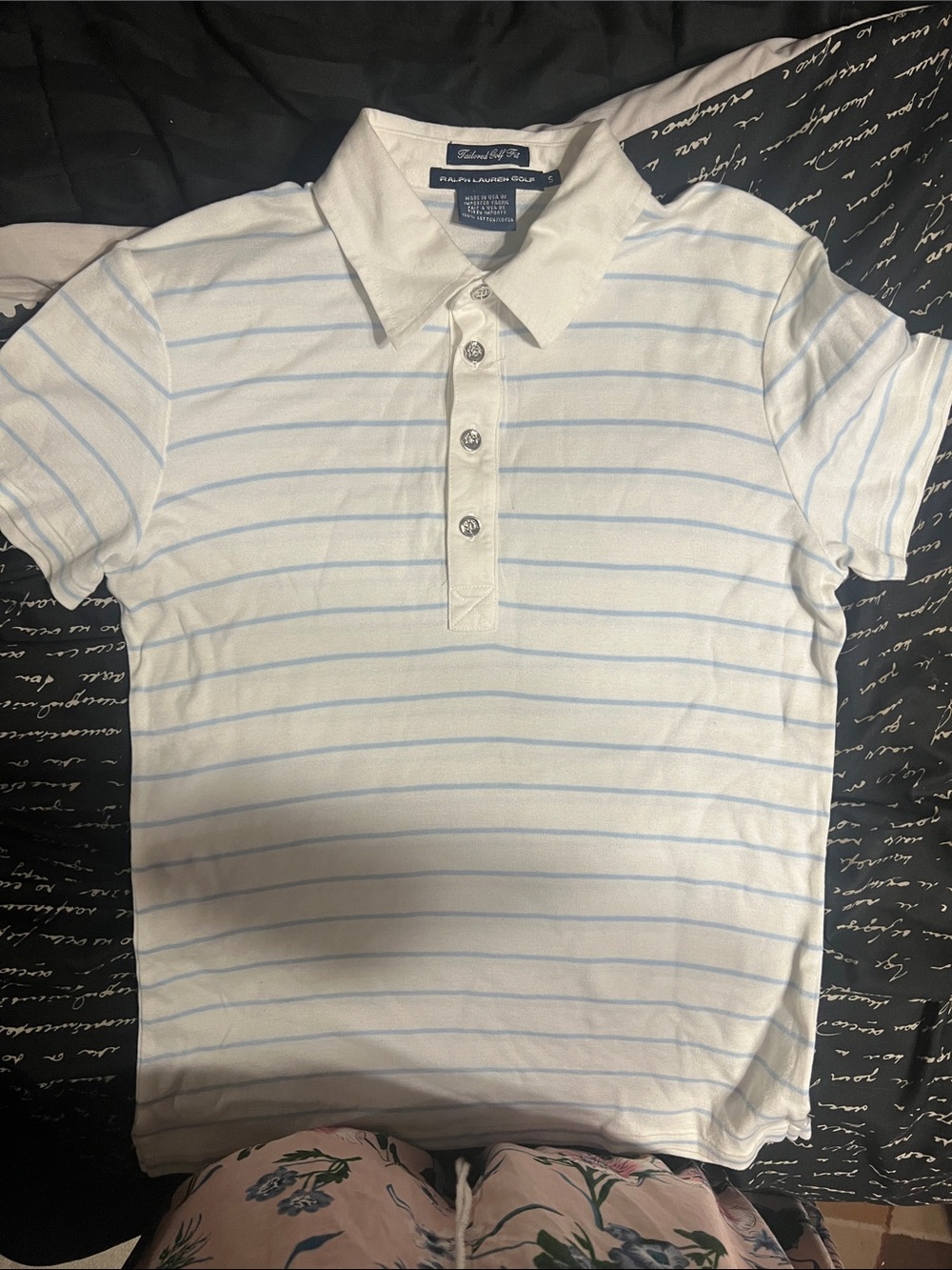 Ralph Lauren TGF  White Polo Shirt with Light Blue Stripes, EUC